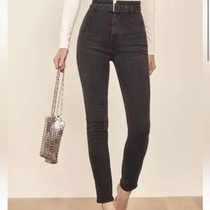 Reformation Jeans Womens 27 Kayo High Skinny Ash Black Denim Belted